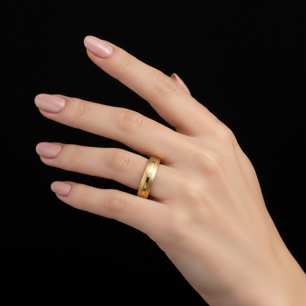 Pozlaćena vjenčana burma 925 s cirkonom 24kt 4mm na elegantnoj ženskoj ruci