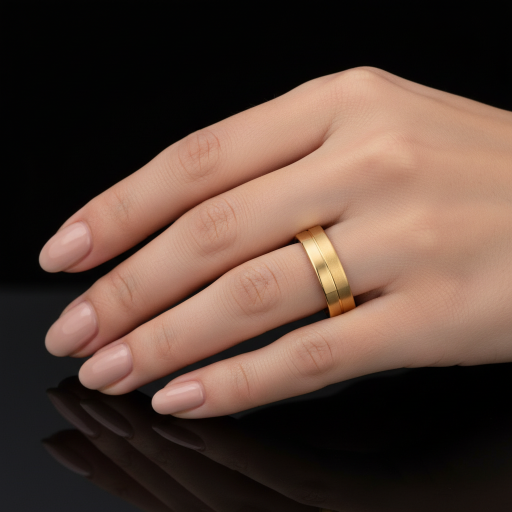 Pozlaćena ravna burma 925 bez kamena 24kt 6mm na elegantnoj ženskoj ruci